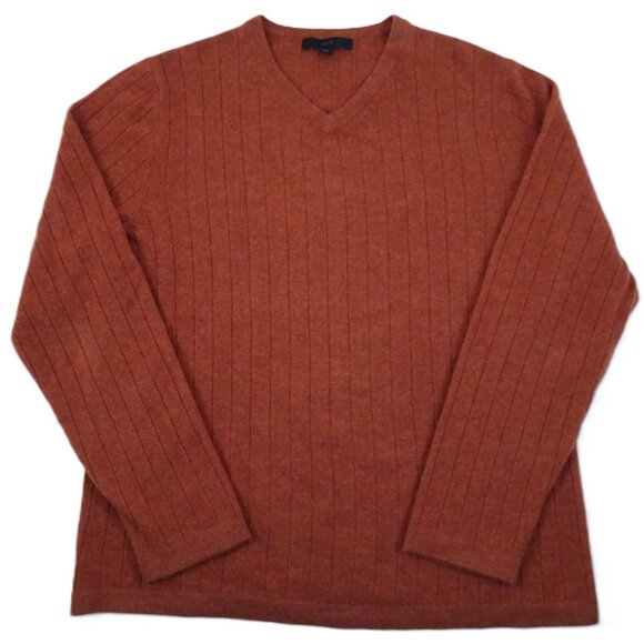 Apt 9 Men's Cashmere Sweater Large V-neck Ribbed Kohl's Rust Color Autumn Fall L - Picture 1 of 5